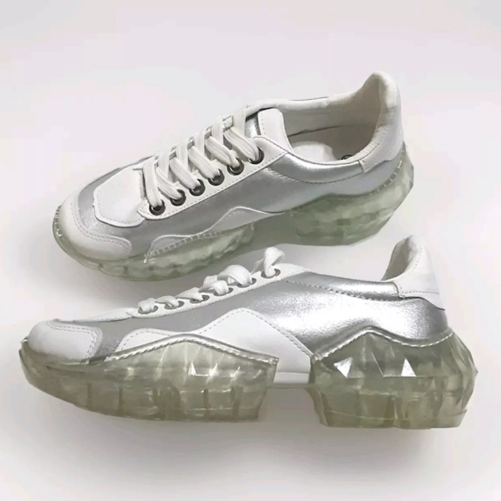 Chunky Platform PVC Transparent Diamond Sole Sneakers US 7.5 Streetwear Trendy